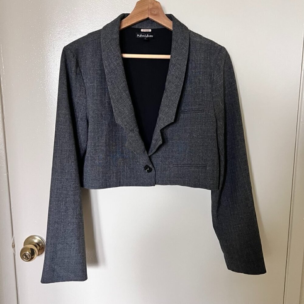 For Love & Lemons Turner Gray Cropped Blazer In Houndstooth S​​​​​​​​​​​ - Picture 2 of 7